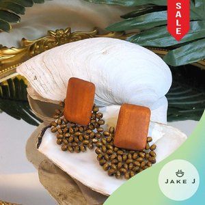 🍑Tropical Island Inspired Geometric Natural wood Women Earrings One size A-025